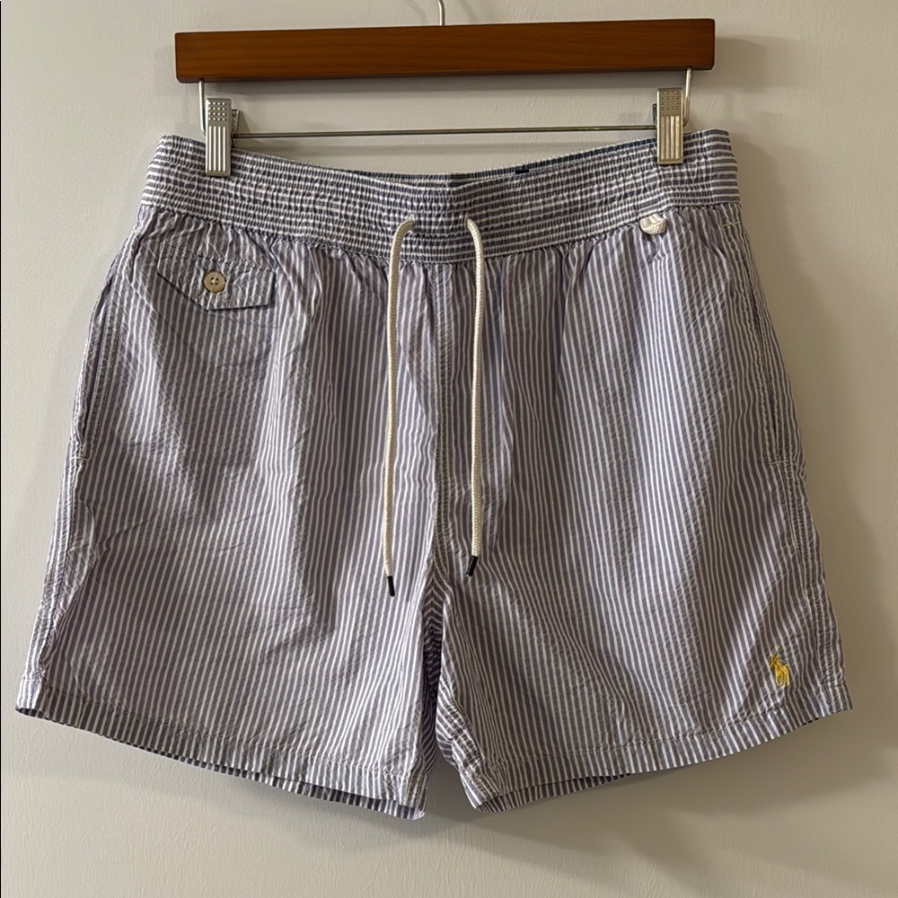 Polo by Ralph Lauren Blue and White Swim Trunks